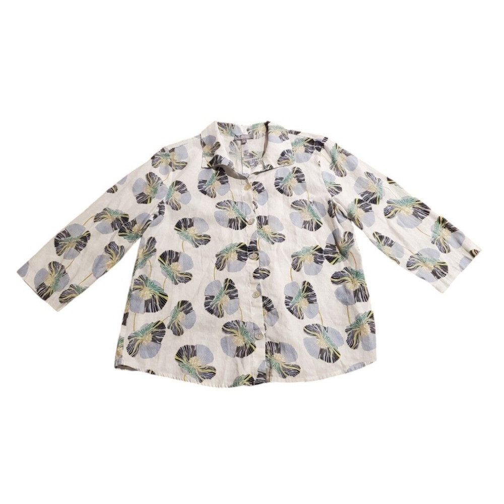 Habitat Clothes to Live In Linen Blouse Top Button Front Floral Women Size Small